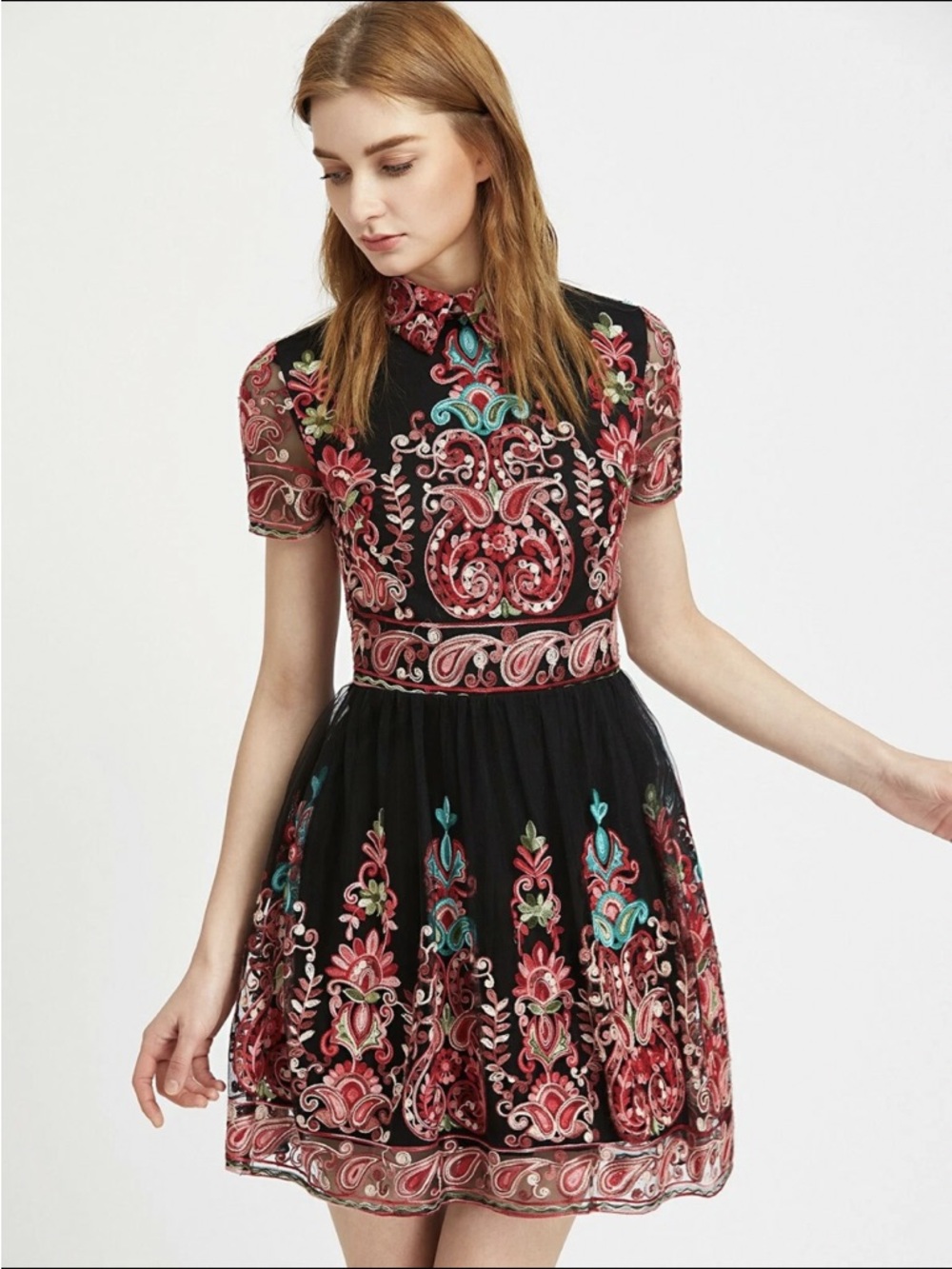 SHEIN embroidered mesh overlay skater dress  Sz.M